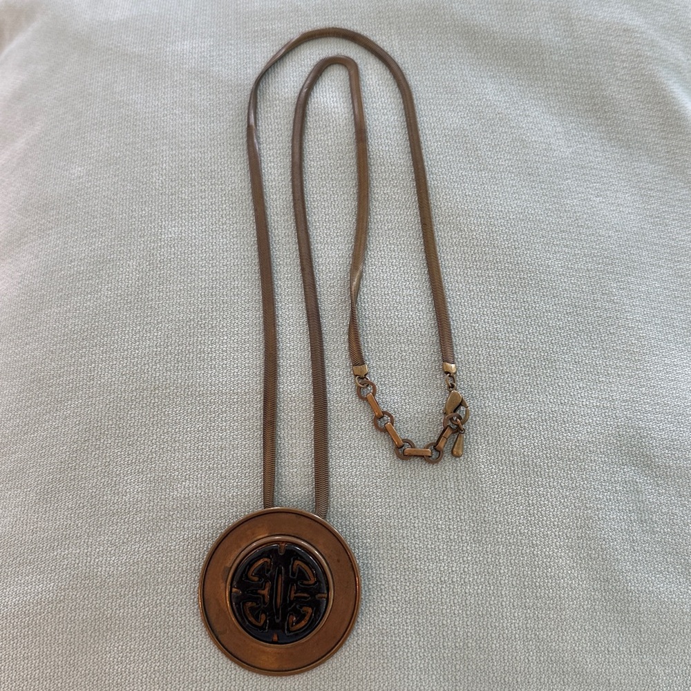 32” Snake chain w brass & black Shou motif - meaning longevity and long life.